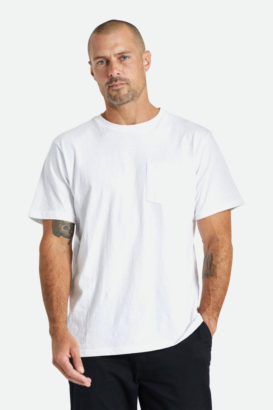 Hauts Brixton Basic S/S Pocket Homme Blanche | 87WQZPDHJ