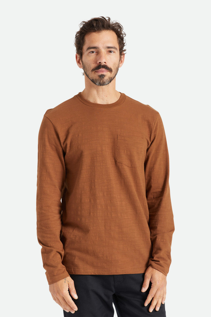 Hauts Brixton Basic Slub L/S Pocket Homme Marron | 75TAYFLJP