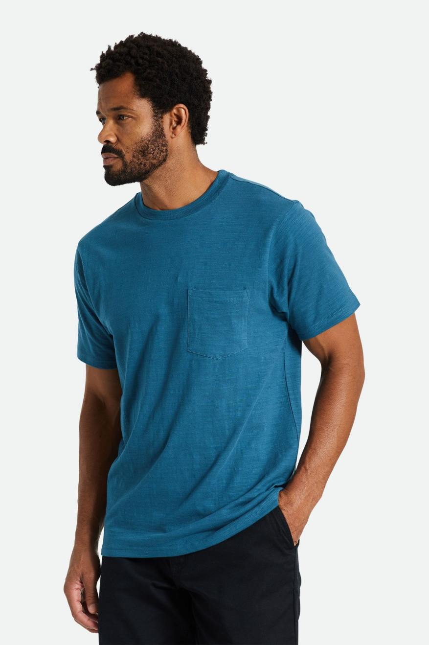 Hauts Brixton Basic Slub S/S Pocket Homme Turquoise | 43APSQUDK