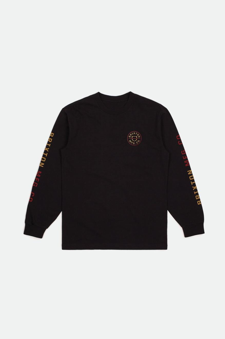 Hauts Brixton Crest L/S Standard Homme Noir Rouge Doré Clair | 35XVFYOLB