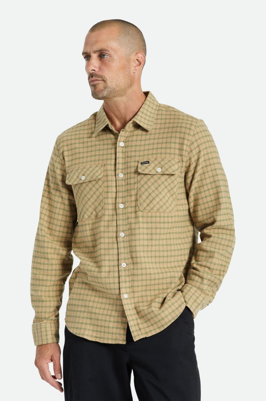 Hauts Flanelle Brixton Bowery Stretch L/S Utility Homme Beige Vert Olive | 49QCZKMBU