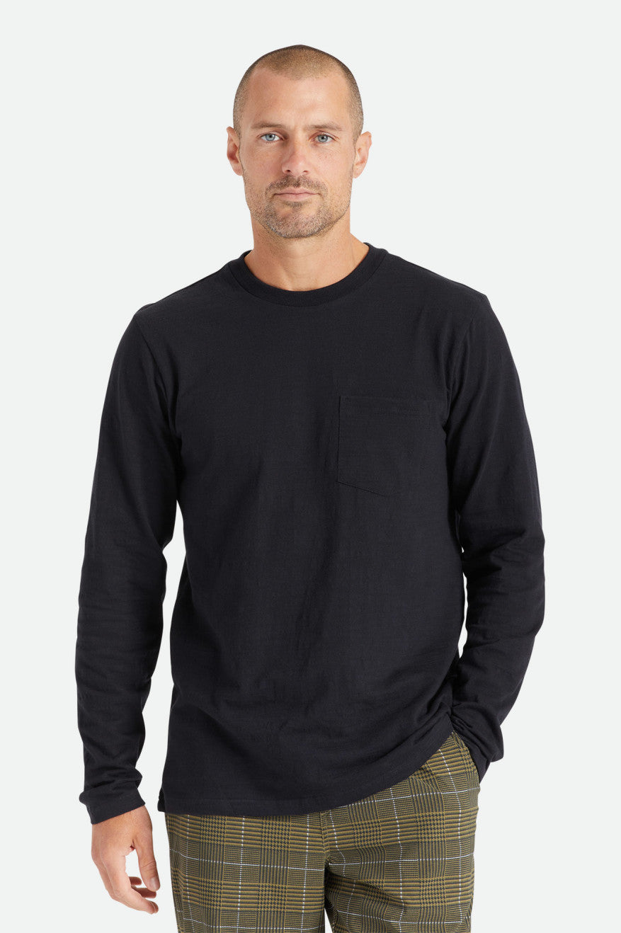 Knitwear Brixton Basic Slub L/S Pocket Homme Noir | 56DZMYATC