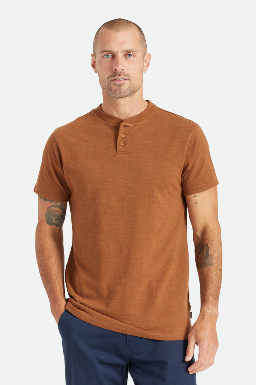 Knitwear Brixton Basic Slub S/S Henley Homme Marron | 41EXOSHMW