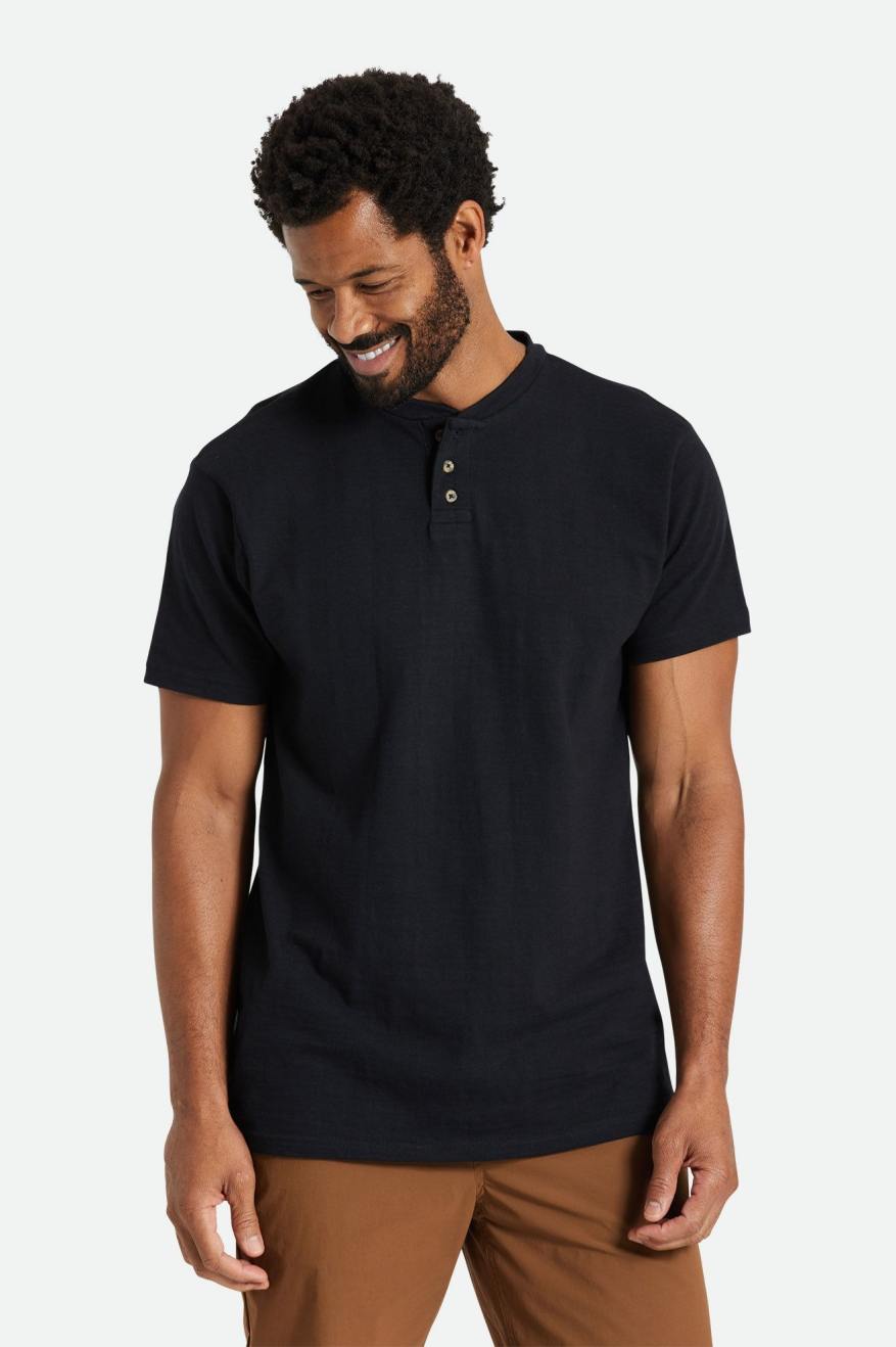 Knitwear Brixton Basic Slub S/S Henley Homme Noir | 52PQFSDOH