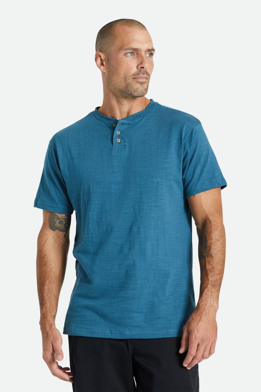 Knitwear Brixton Basic Slub S/S Henley Homme Turquoise | 74MGCLNEU