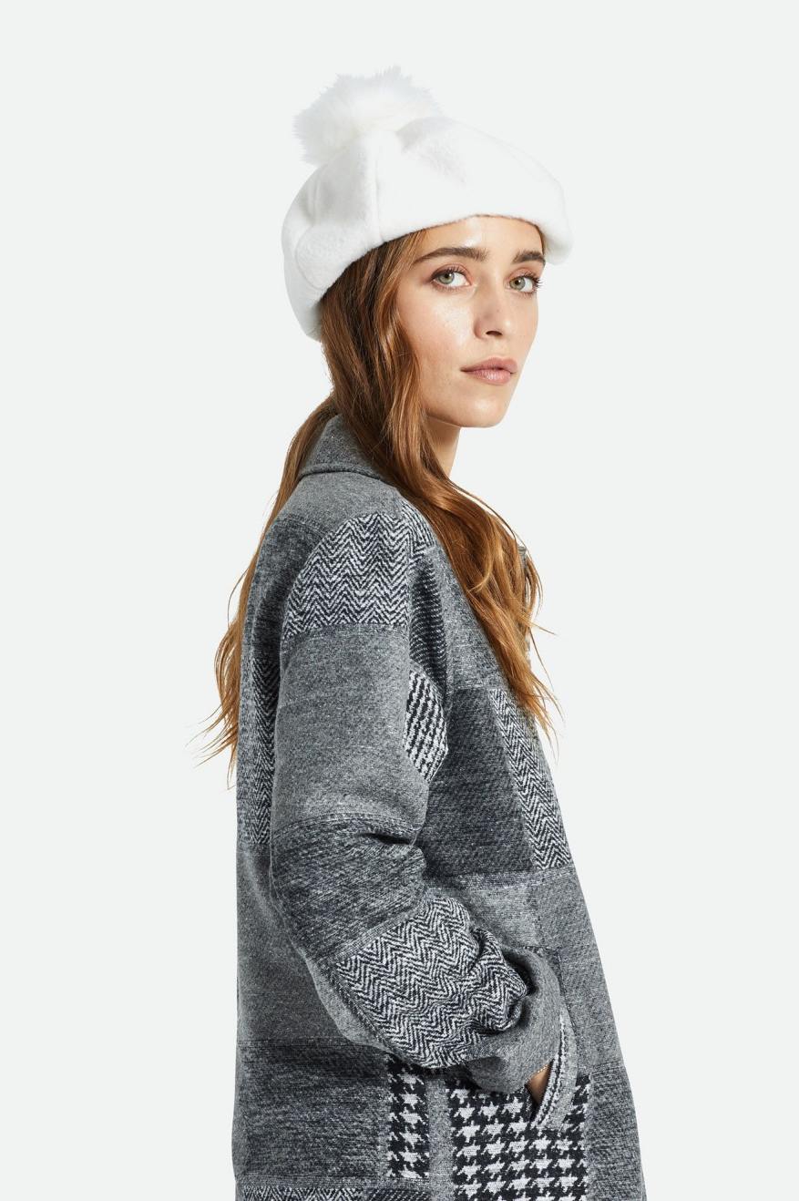 Chapeaux Brixton Natalie Oversized Pom Beret Femme Blanche | 61SXNFRYT