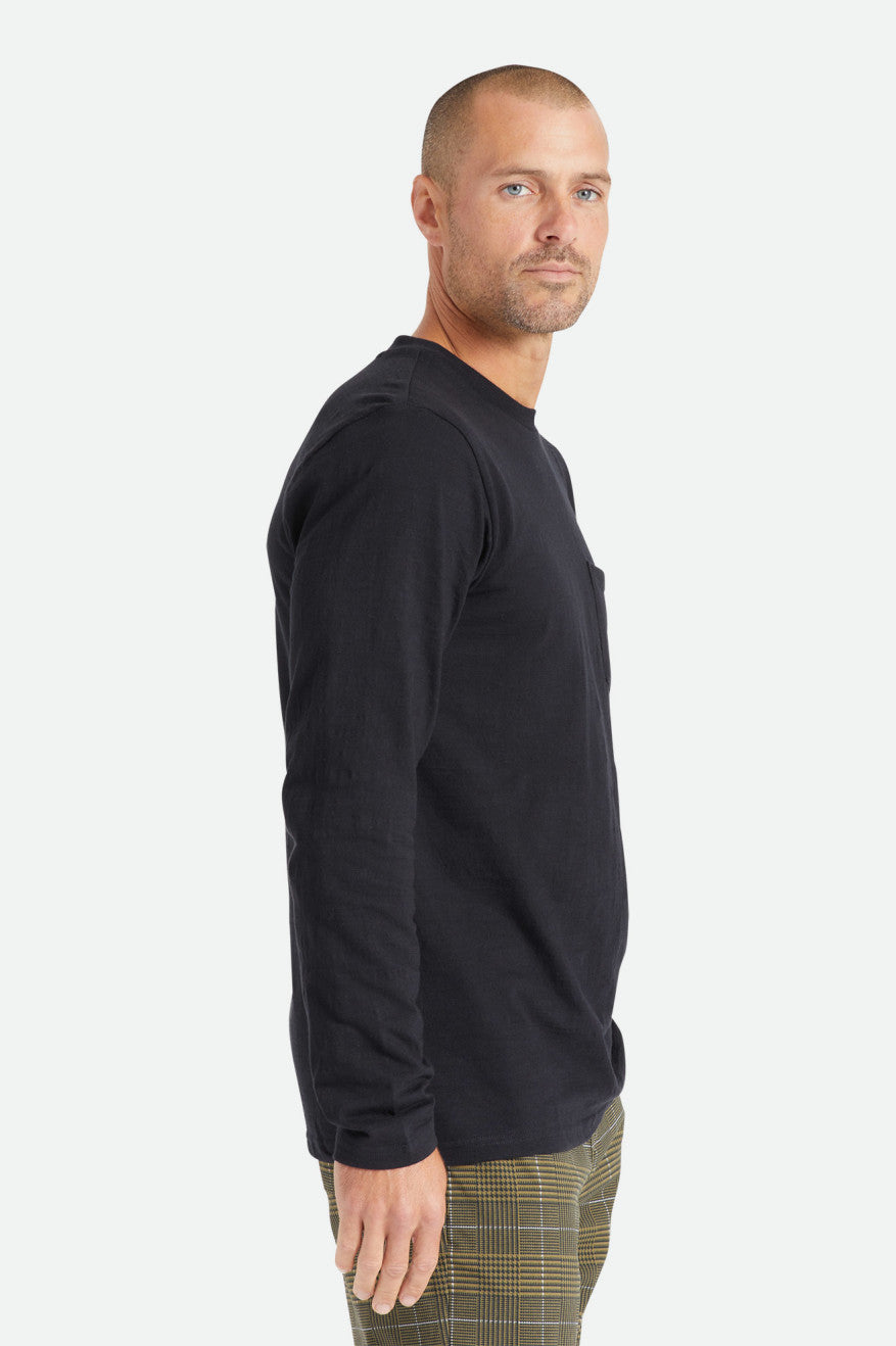 Hauts Brixton Basic Slub L/S Pocket Homme Noir | 02YGVUPFI