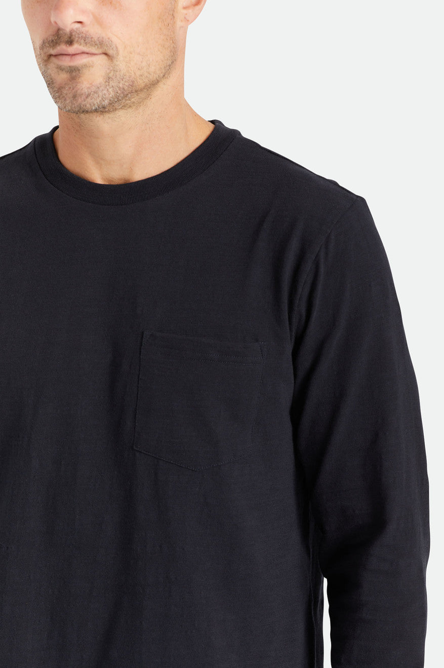 Hauts Brixton Basic Slub L/S Pocket Homme Noir | 02YGVUPFI