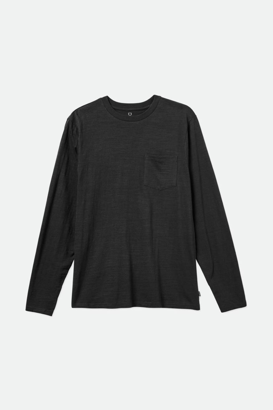 Hauts Brixton Basic Slub L/S Pocket Homme Noir | 02YGVUPFI