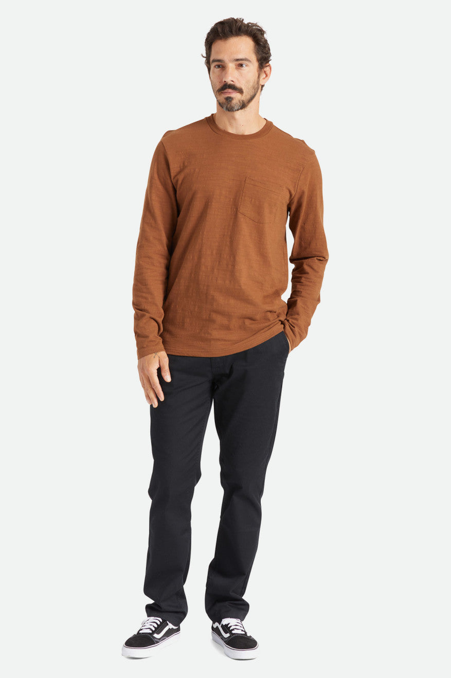 Hauts Brixton Basic Slub L/S Pocket Homme Marron | 75TAYFLJP