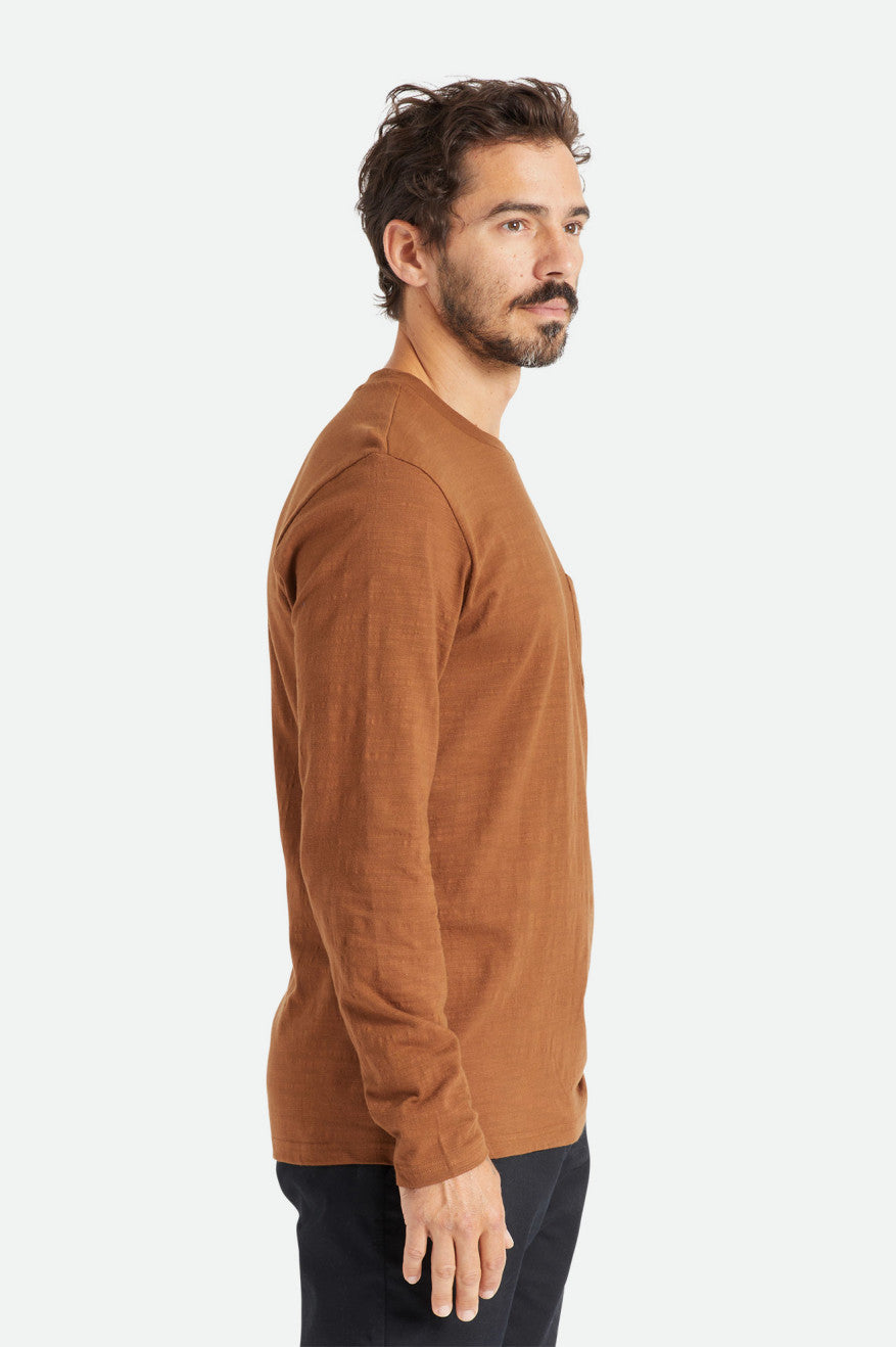 Hauts Brixton Basic Slub L/S Pocket Homme Marron | 75TAYFLJP