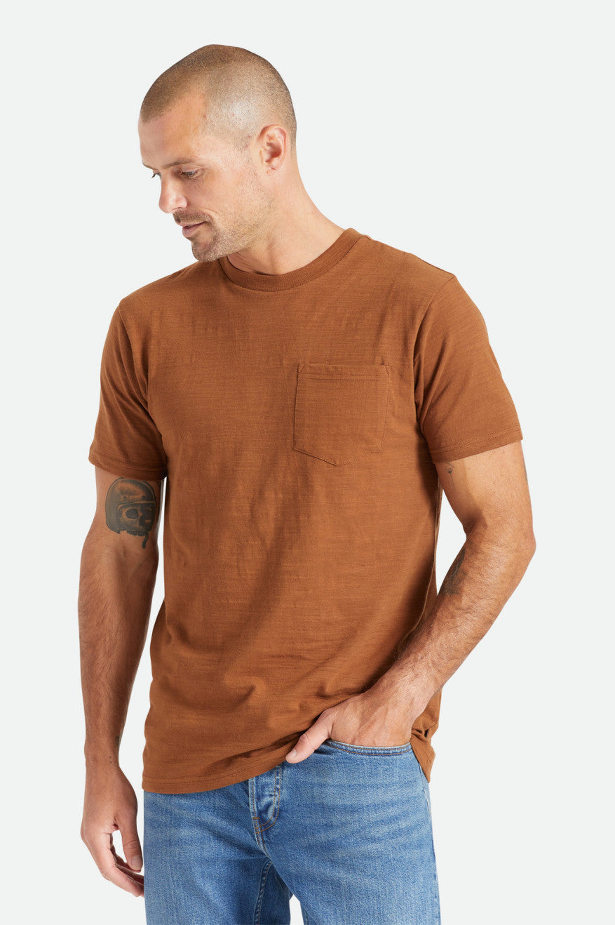 Hauts Brixton Basic Slub S/S Pocket Homme Marron | 73FQJLNKI