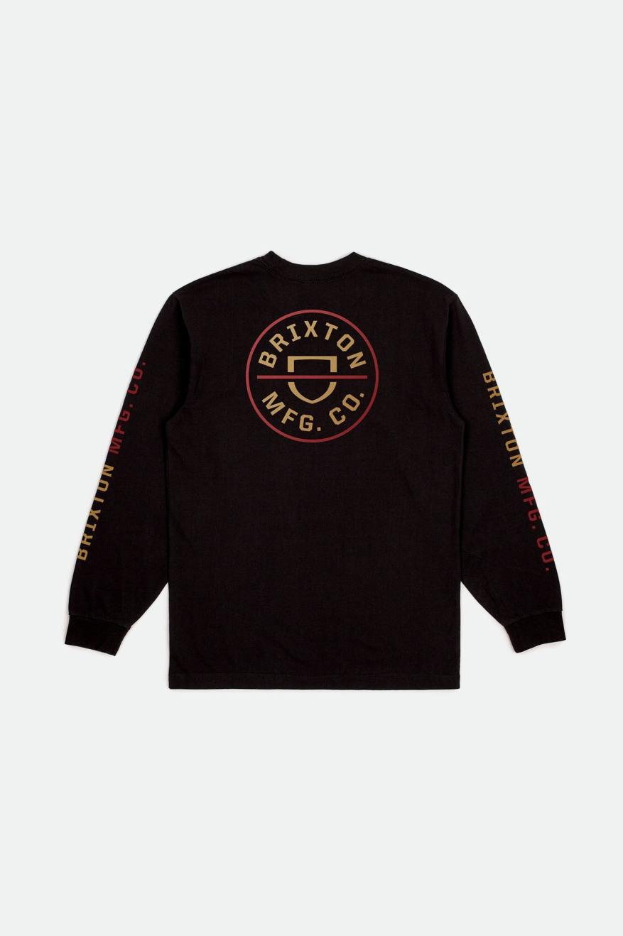 Hauts Brixton Crest L/S Standard Homme Noir Rouge Doré Clair | 35XVFYOLB