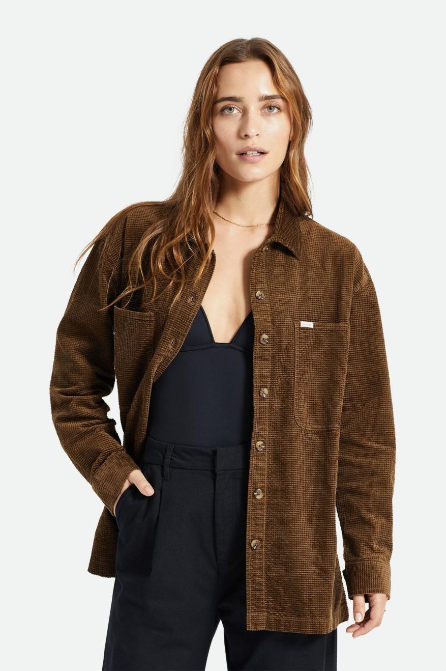 Hauts Brixton Dundee Corduroy Overshirt Femme Marron | 58BWQSHFJ