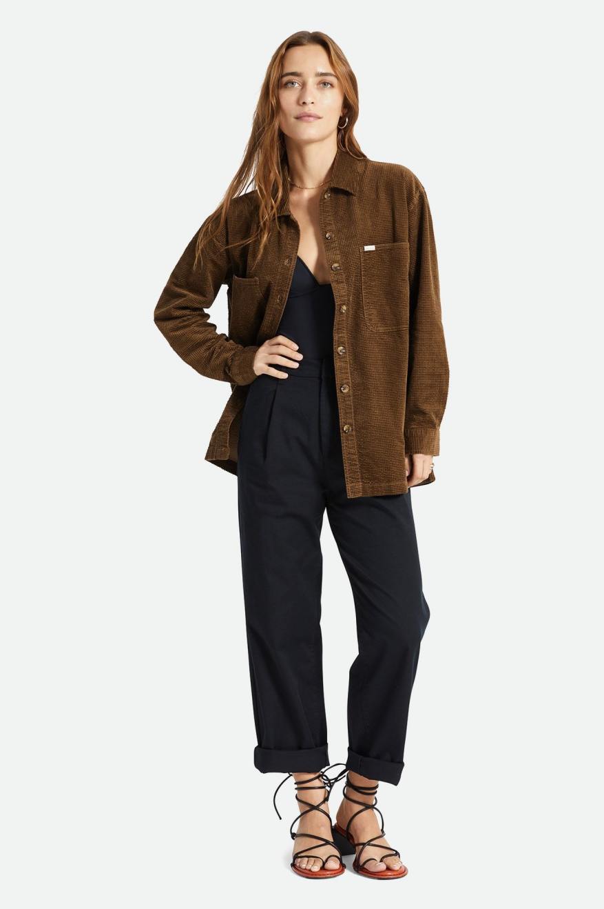 Hauts Brixton Dundee Corduroy Overshirt Femme Marron | 58BWQSHFJ