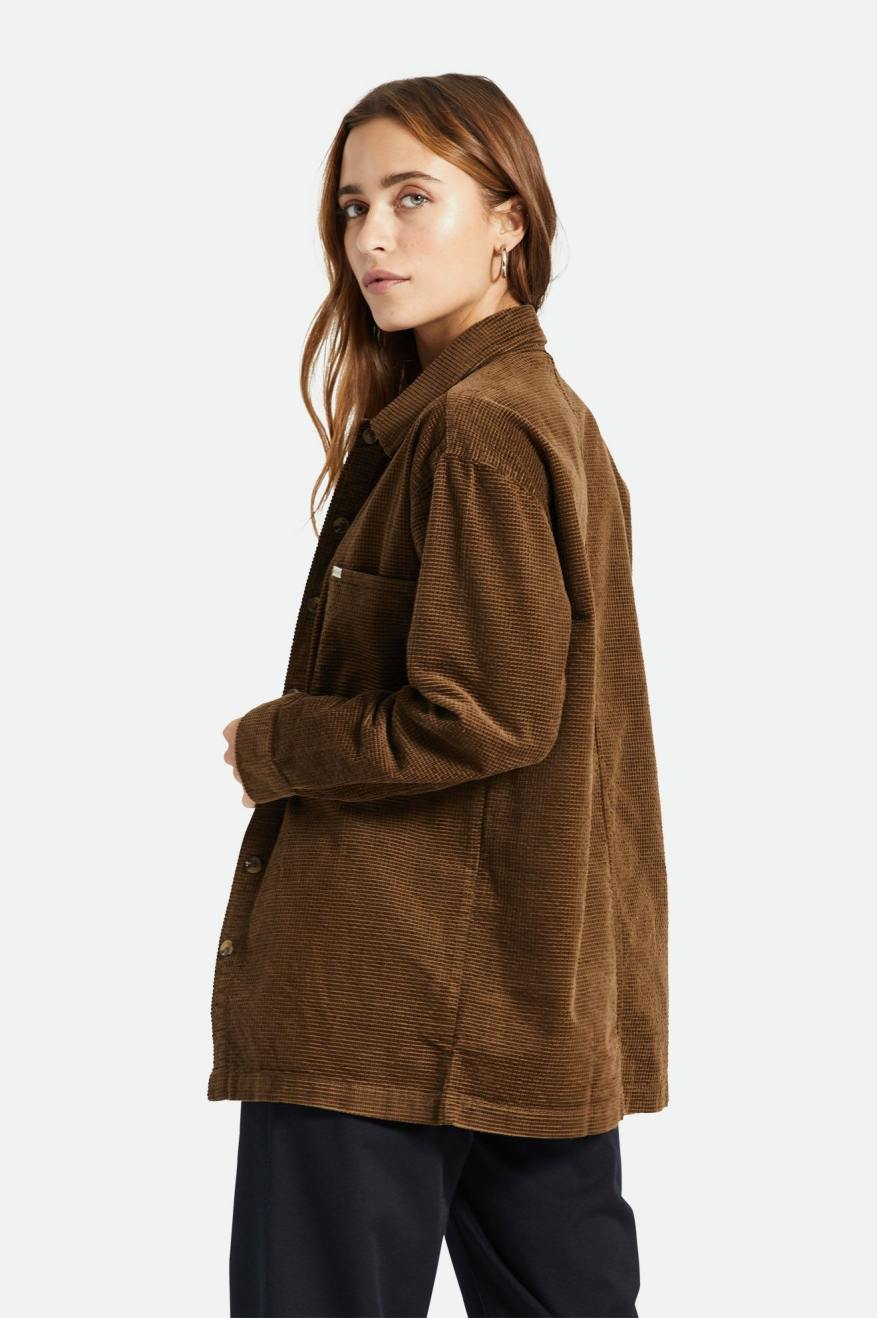 Hauts Brixton Dundee Corduroy Overshirt Femme Marron | 58BWQSHFJ