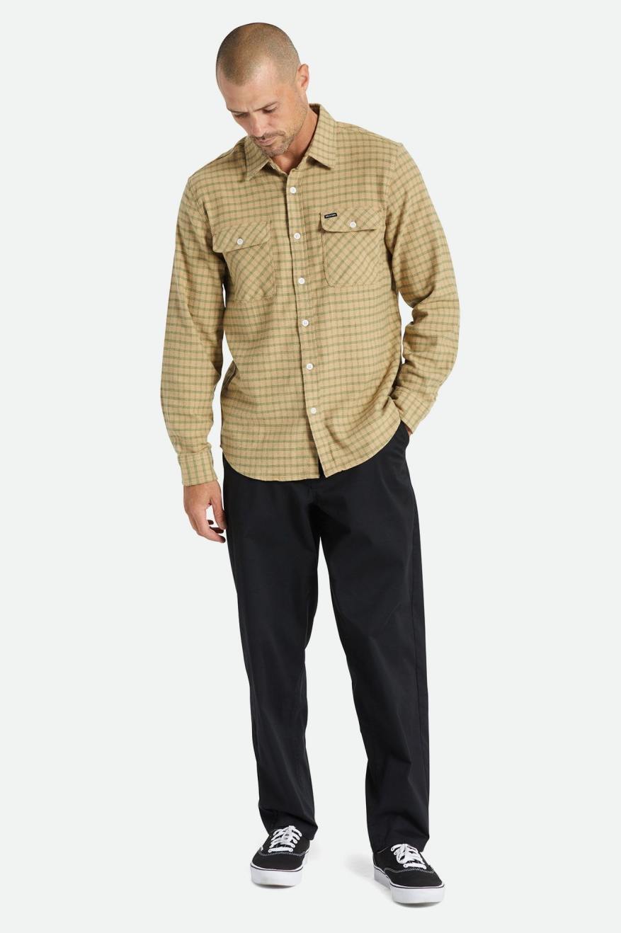 Hauts Flanelle Brixton Bowery Stretch L/S Utility Homme Beige Vert Olive | 49QCZKMBU