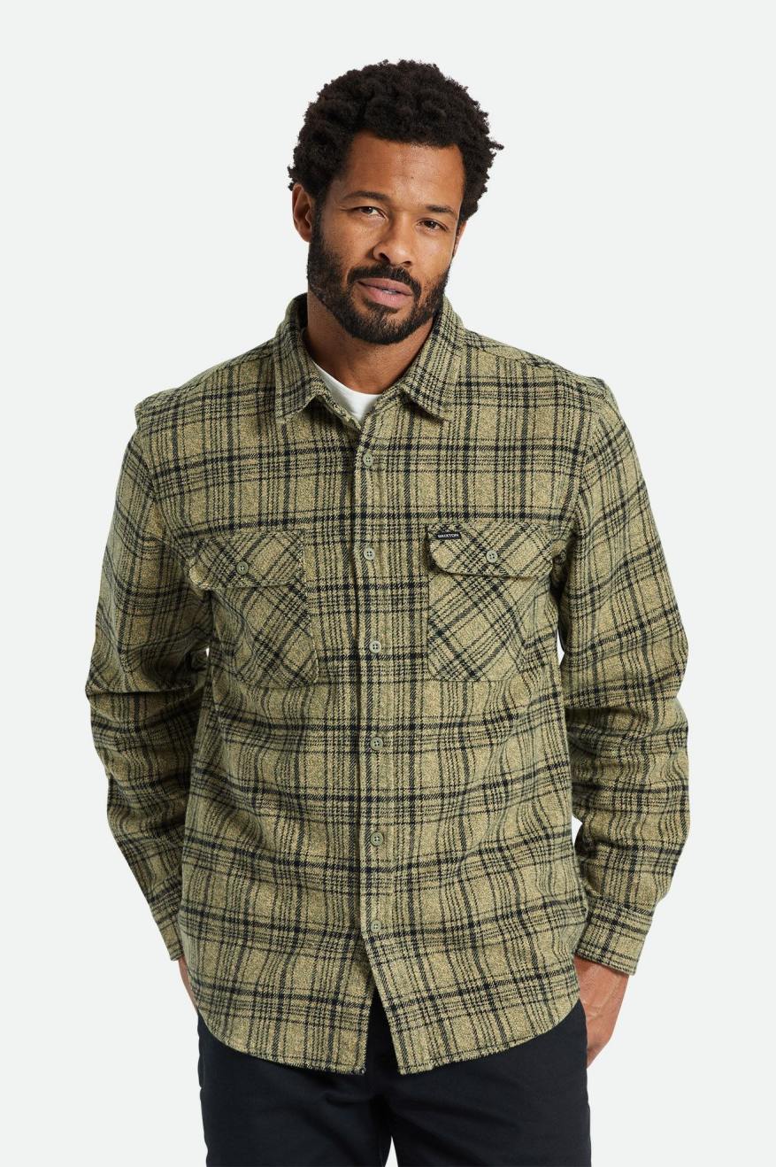 Hauts Tissés Brixton Bowery Heavy Weight L/S Homme Vert Olive | 63UXONLMP