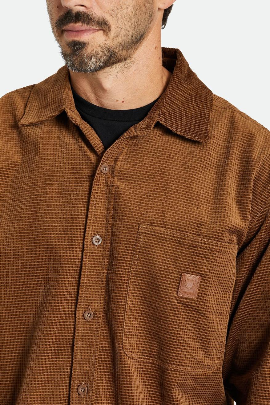 Hauts Tissés Brixton Porter L/S Waffle Corduroy Homme Marron | 58OIEUGDQ