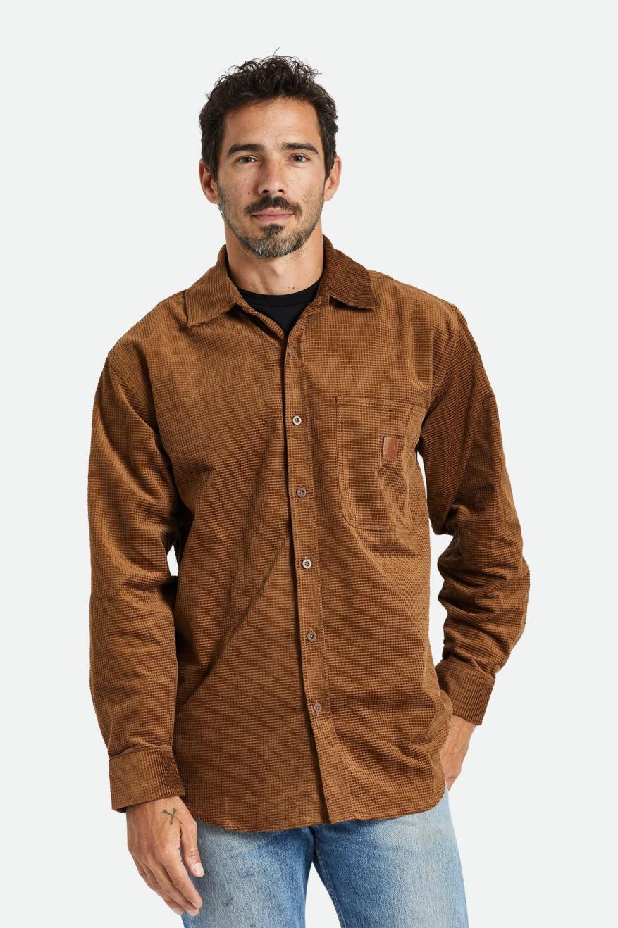 Hauts Tissés Brixton Porter L/S Waffle Corduroy Homme Marron | 58OIEUGDQ