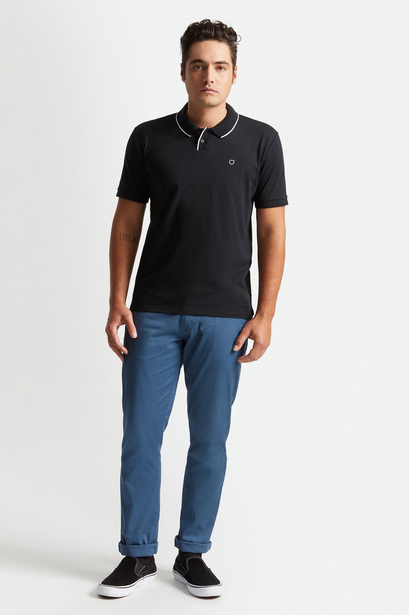 Knitwear Brixton Proper S/S Polo Homme Noir Blanche | 54FWXUEBO