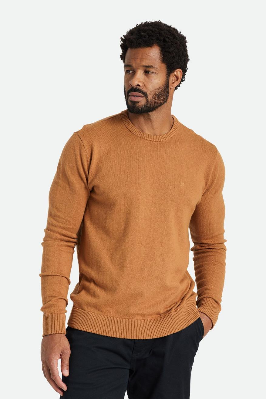 Knitwear Brixton Reserve Cashmere Pull Homme Marron | 87IHVXQWS