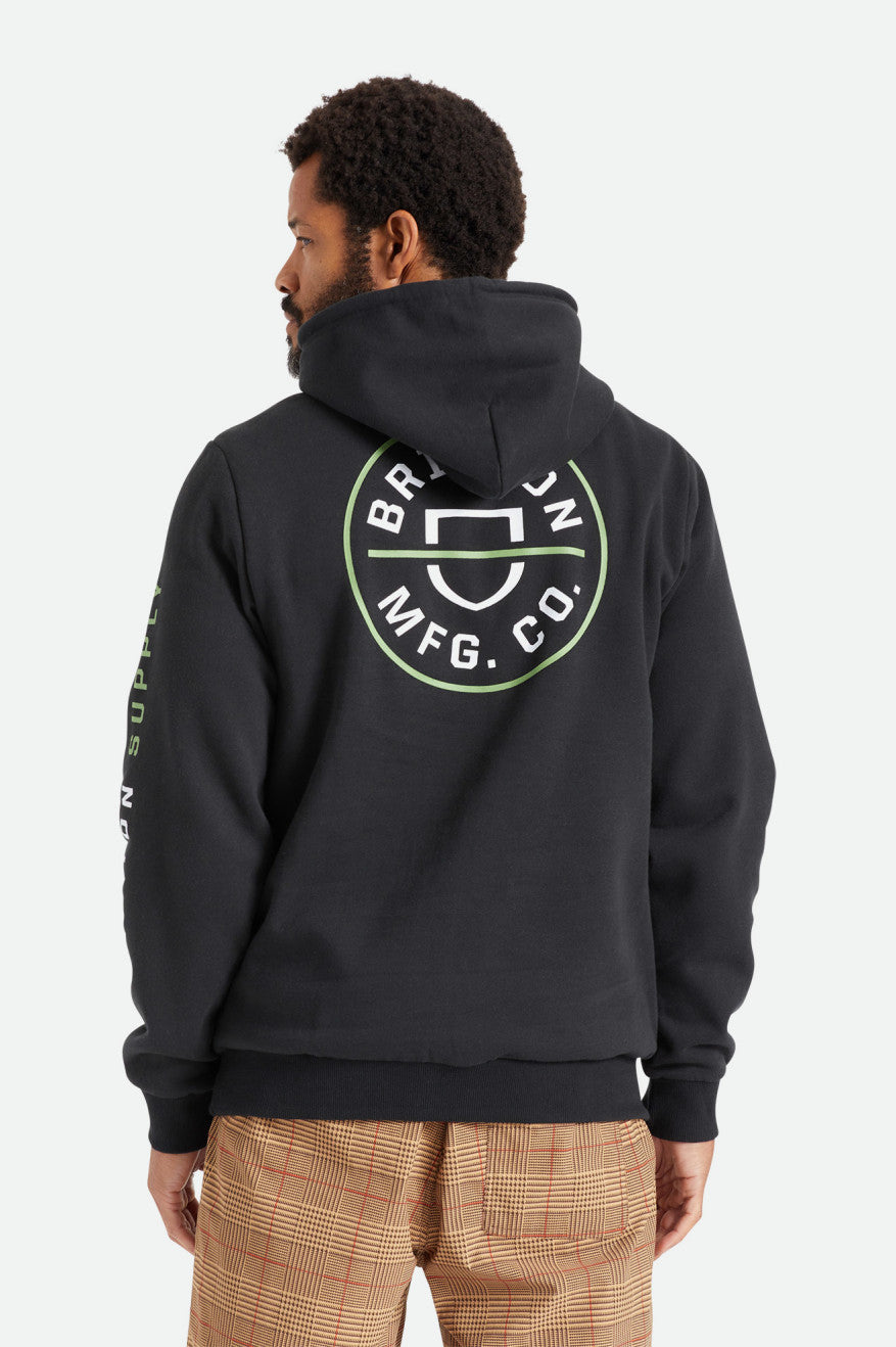 Sweat À Capuche Brixton Crest Homme Noir Vert Blanche | 43UXTGMKY