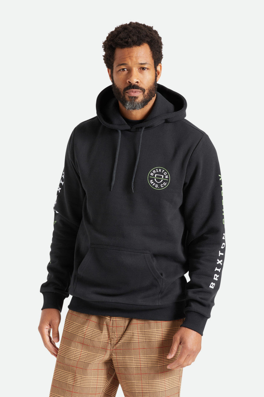 Sweat À Capuche Brixton Crest Homme Noir Vert Blanche | 43UXTGMKY