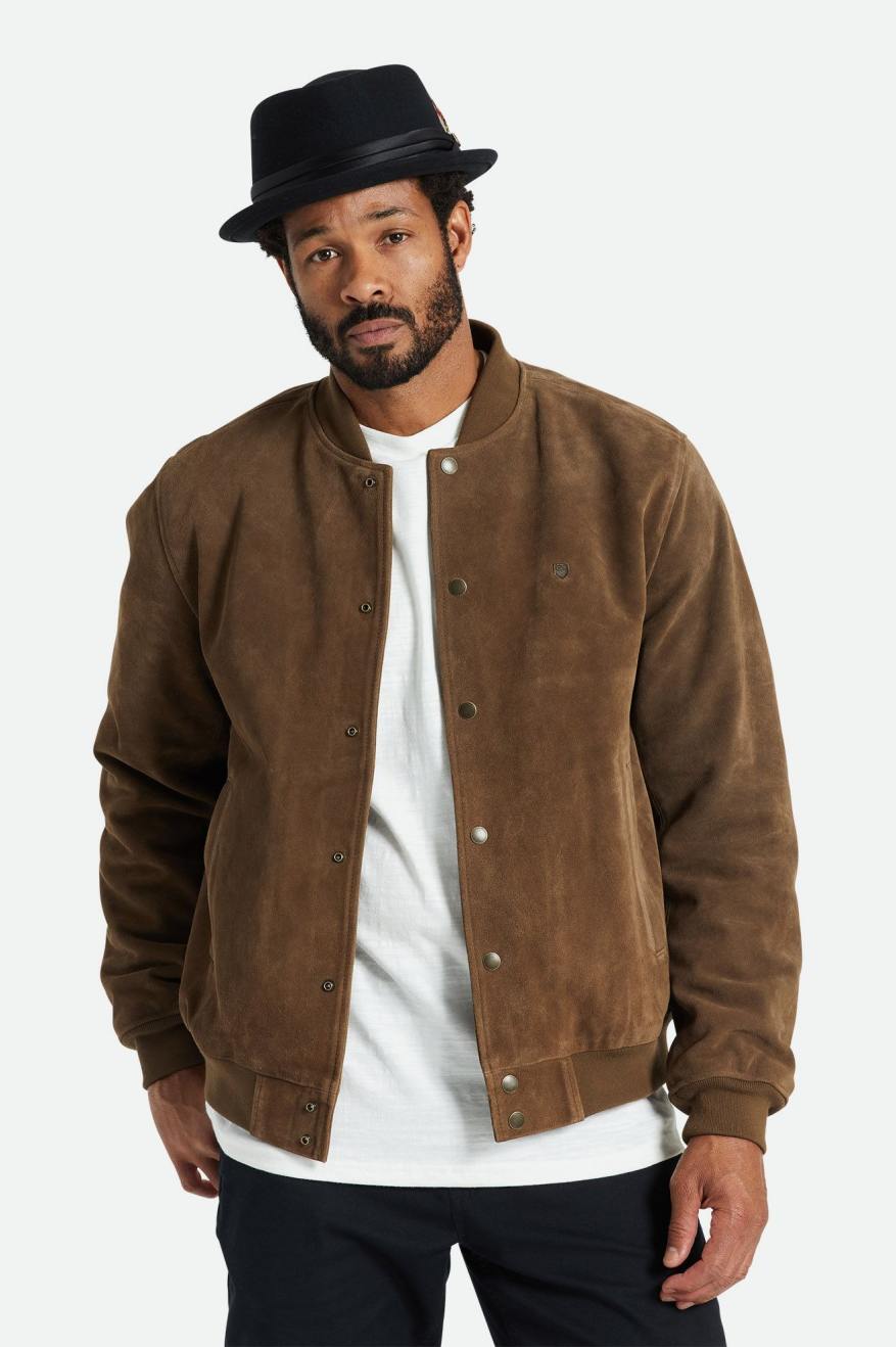 Vestes Brixton Dillinger Reserve Daim Bomber Homme Marron | 84ZHNIADR